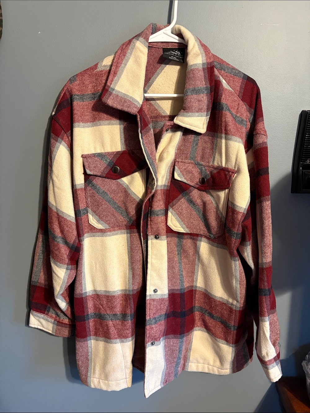 Lightweight Red & Cream Plaid Shirt Jacket